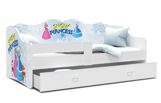 Drveni dječji krevet Neli s ladicom - FROZEN - 180x80 cm bijeli - 8 cm PE madrac