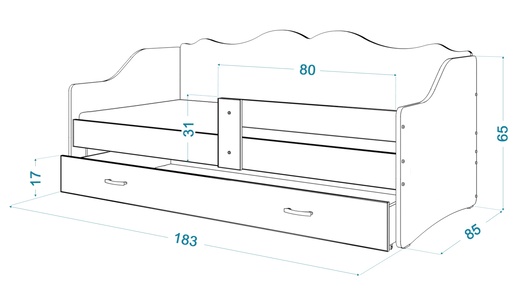 Drveni dječji krevet Neli s ladicom - NOGOMET - 180x80 cm bijeli - 8 cm PE madrac