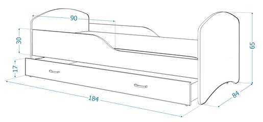 Drveni dječji krevet Tomi s ladicom - TRI SOVE - 180x80 cm bijeli - 8 cm PE madrac