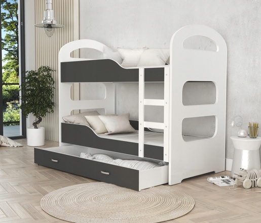 Drveni dječji krevet na kat Dominik s ladicom - sivi - 190x80 cm - 8 cm PE madrac