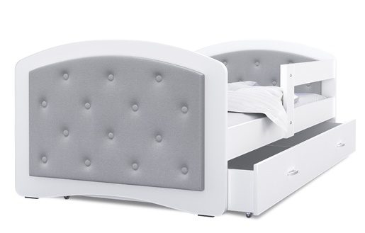 Dječji tapicirani krevet MEGI gumbi - sivi - 160x80 cm - 8 cm PE madrac