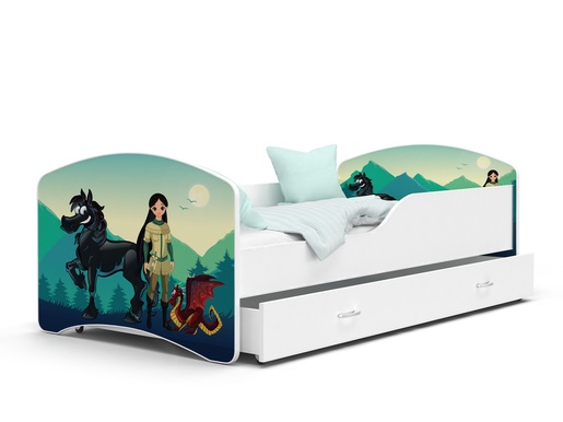 Drveni dječji krevet Tomi s ladicom - MULAN - 180x80 cm bijeli - 8 cm PE madrac