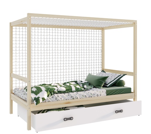 Drveni dječji krevet NOGOMET s ladicom i mrežom - 160x80 cm - 8 cm PE madrac