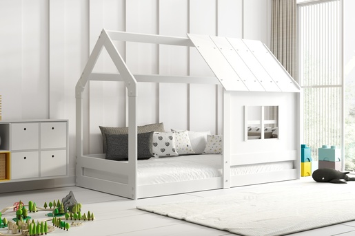 Drveni dječji krevet House s prozorom - 160x80 cm - bijeli