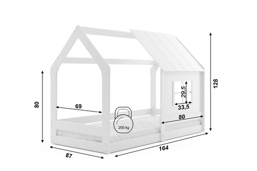 Drveni dječji krevet House s prozorom - 160x80 cm - bijeli