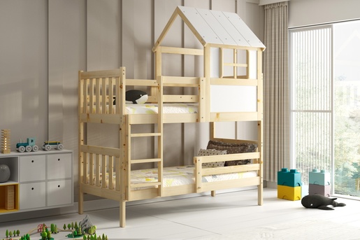 Drveni dječji krevet na kat Kacper House - 190x90 cm - svijetlo drvo