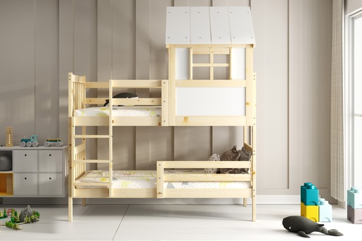 Drveni dječji krevet na kat Kacper House - 190x90 cm - svijetlo drvo