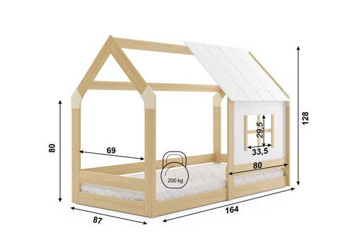 Drveni dječji krevet House s prozorom - 160x80 cm - bukva