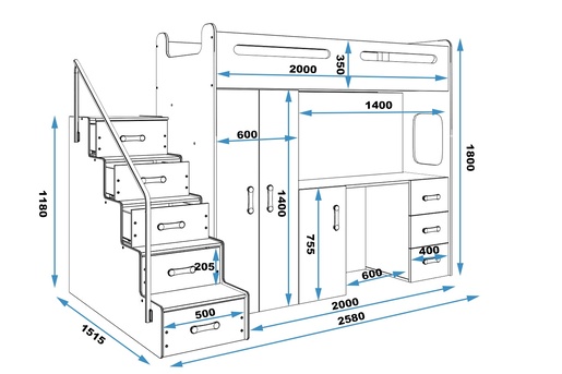 Drveni dječji krevet na kat MAX 4 200x80 cm - sivi