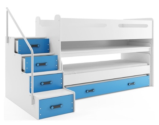 Drveni dječji krevet na kat MAX 1 s tri kreveta 200*80 - plavi