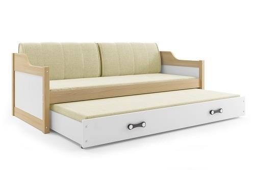 Drveni dječji krevet Dawid s dodatnim krevetom - 200x90 cm - svijetlo drvo-bijeli