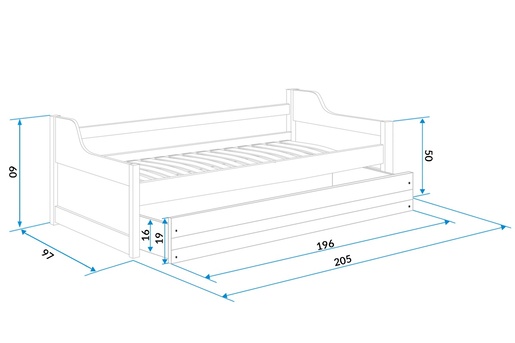 Drveni dječji krevet Dawid s dodatnim krevetom - 200x90 cm - svijetlo drvo-bijeli