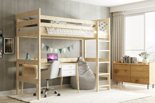 Drveni dječji povišeni krevet Antresola - 200x90 cm - svijetlo drvo