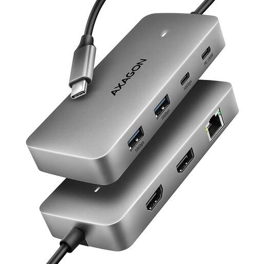 Axagon HMC-CUB83X2 USB Hub, HDMI, DP, 2xUSB-A, 1xUSB-C, 0.15m, siva