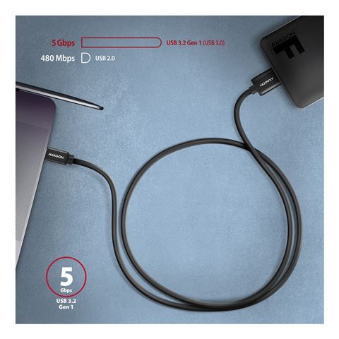 Axagon BUMM3-CM10AB kabel, Micro-B USB na USB-C 3.2 Gen1, 1m, crna