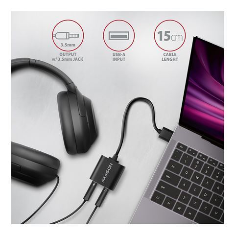 Axagon ADA-12 audio adapter, USB-A na 3.5mm stereo jack, 0.15m, crna