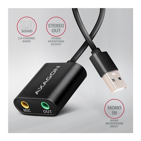Axagon ADA-12 audio adapter, USB-A na 3.5mm stereo jack, 0.15m, crna
