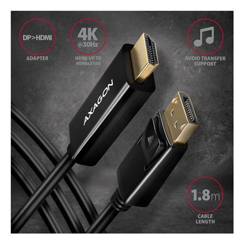Axagon RVD-HI14C2 kabel, DisplayPort na HDMI, 1.8m