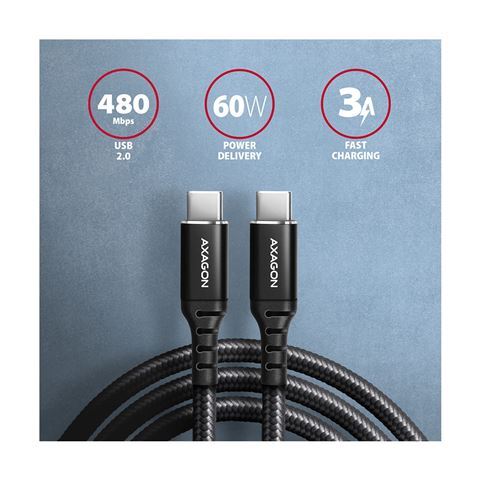Axagon BUCM-CM20AB kabel, USB-C na USB-C, 2m, crna