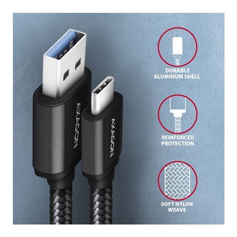 Axagon BUCM3-AM15AB kabel, USB-C na USB-A 3.2 Gen1, 1.5m, crna