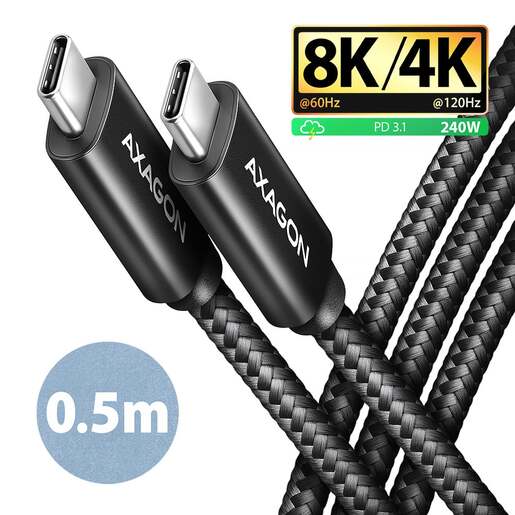 Axagon BUCM4X-CM05AB kabel, USB-C na USB-C Gen4, 0.5m, crni