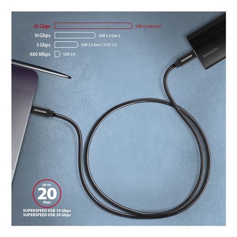 Axagon BUCM32-CM20AB kabel, USB-C, 20Gbps, 2m, crna
