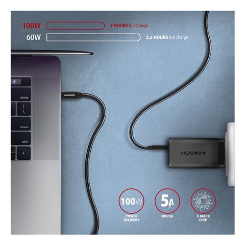 Axagon BUCM32-CM20AB kabel, USB-C, 20Gbps, 2m, crna