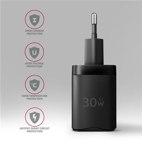 Axagon ACU-PQ30 zidni punjač, USB-C+USB-A, 30W, crni