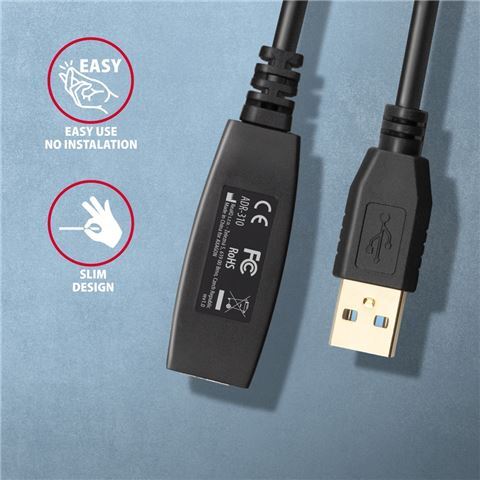Axagon ADR-310 aktivni produžni kabel, USB 3.2 Gen 1 > USB AF, 10m