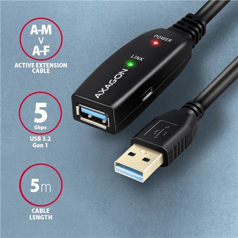 Axagon ADR-305 aktivni produžni kabel, USB 3.2 Gen 1 > USB AF, 5m