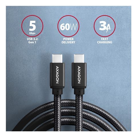 Axagon BUCM3-CM10AB kabel, USB-C 3.2 Gen1, 1m, crna