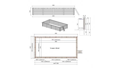 Drveni bazen AQUA 8,5x4,35 - V.1,45 m - metalni okvir
