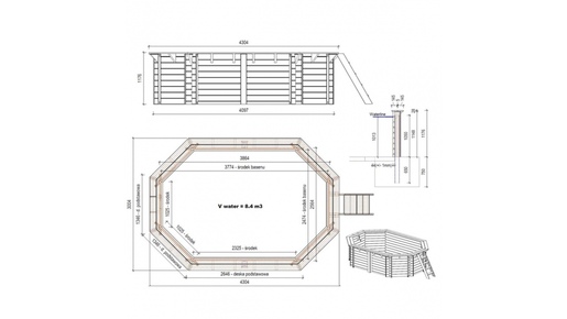 Drveni bazen NEMO 4,3x3 - V.1,18 m - sidrenje betoniranjem