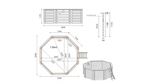 Drveni bazen CORAL 3,25x3,25 - V. 1,18 m