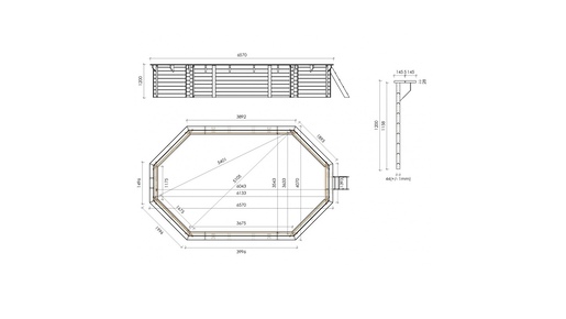 Drveni bazen SAO PAULO 6,57x4,07 - V.1,2 m - sidrenje betoniranjem