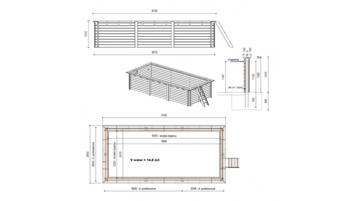 Drveni bazen AQUA 6,1x2,85 - V.1,31 m - sidrenje betoniranjem