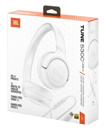 JBL Tune 530, žične USB-C on-ear slušalice, bijele