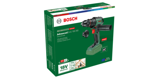 BOSCH akumulatorska bušilica-izvijač AdvancedDrill 18V-80 QuickSnap, 78Nm, 18V + dodatna ručka + magnetni pokrov, karton