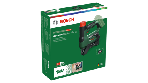 BOSCH akumulatorski pribijač AdvancedTacker 18V-25, udarci 30 min-1, spajalice + čavli + vodilica za mjerenje udaljenosti, karton
