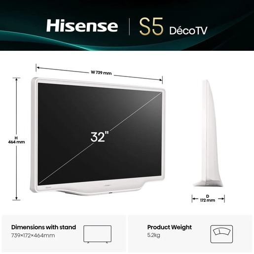 Hisense 32" QLED Déco TV 32S5Q, Full HD, VIDAA Smart, 60Hz Game Mode
