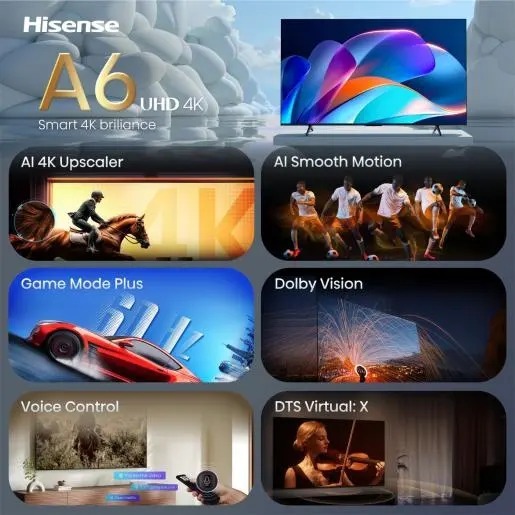 Hisense 43" UHD Smart TV 43A6S, 4K Ultra HD, VIDAA Smart, 60Hz Game Mode Plus