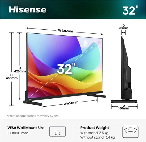 Hisense 32" Hi-QLED Smart TV 32A5S, Full HD, VIDAA Smart, 60Hz Game Mode