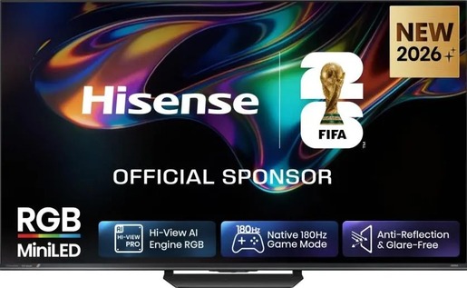 Hisense 75" RGB MiniLED TV 75UR8S, 4K Ultra HD, VIDAA Smart, Hi-View AI Engine, 180Hz Game Mode