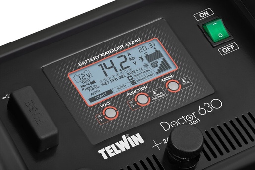 TELWIN PRO+ elektronički punjač, starter i tester baterija DOCTOR START 630 230 V, 12/24 V, 10-1050 Ah, 570 A START