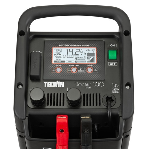 TELWIN PRO+ višenamjenski elektronički punjač, ​​starter i tester baterija DOCTOR START 330 230V, 12/24 V, 10-450 Ah, 300 A START max