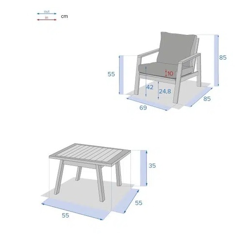 Hesperide set vrtnog namještaja Tiwi 85 x 76,6 x 250 cm, bež, 3/1