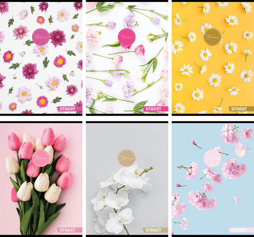 Set bilježnica Street Flowers, A4 linije, 52 listova, meki uvez, 10 KOM