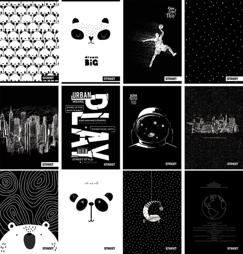 Set bilježnica Street Black&White, A4 geometrija, 52 listova, meki uvez, 10 KOM