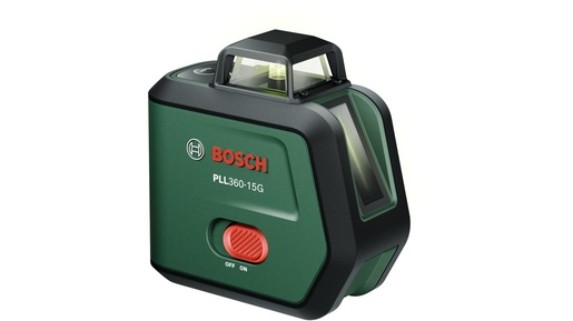 BOSCH aku laserski nivelir premium set PLL360-15G, li-ion, 500 - 540 nm, 15/30 m + stativ TT120 + stezaljka MM 3 + torba