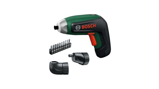 BOSCH aku odvijač u setu IXO Gen8, 3.6V, 6.5Nm + set od 10 bitova + kutija + kutni nastavak + ekscentarski nastavak